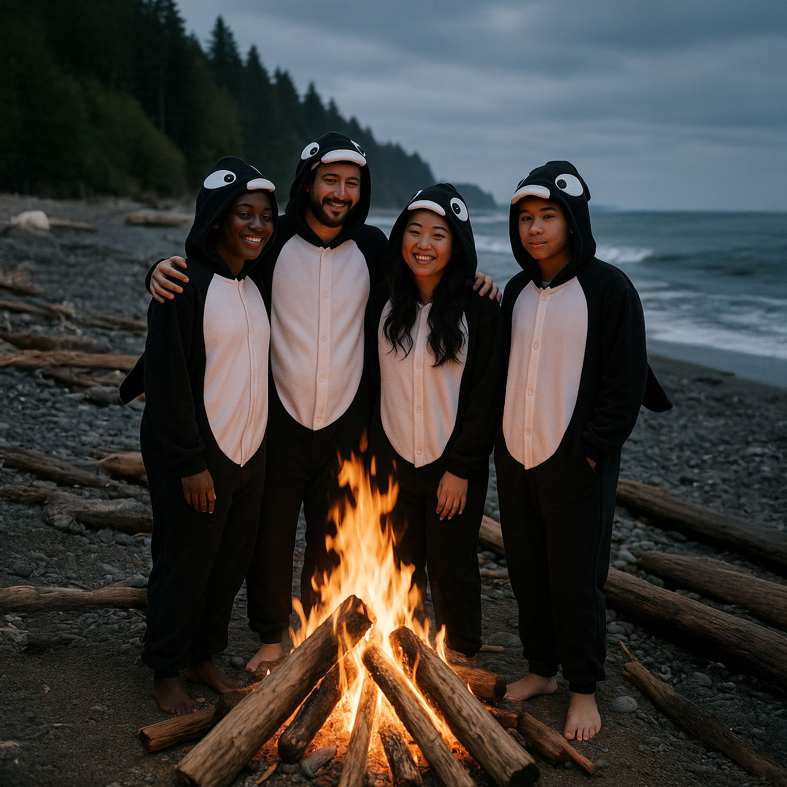 Group of friends enjoying a campfire