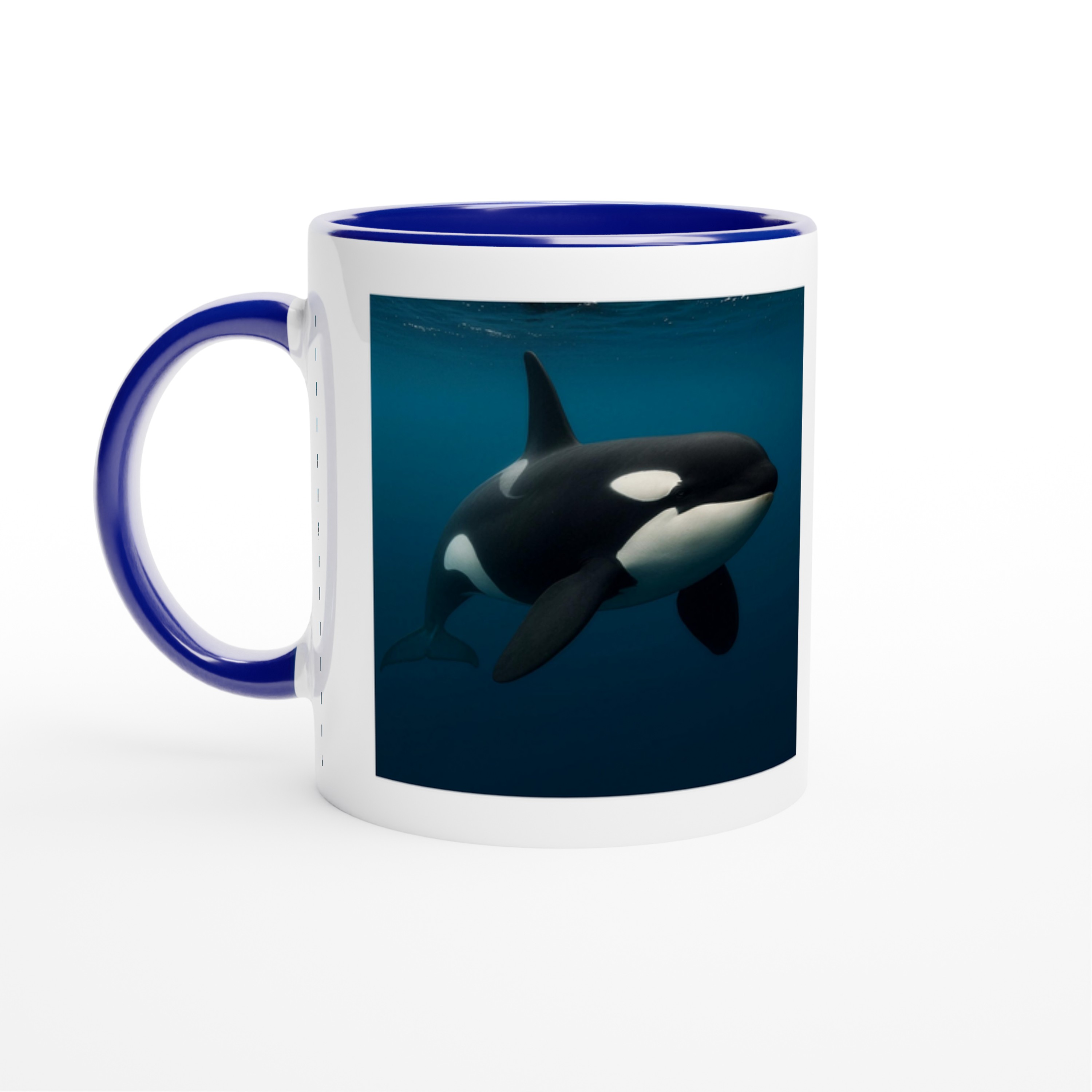 Ceramic mug with the Church of Orca crest framed by gentle waves